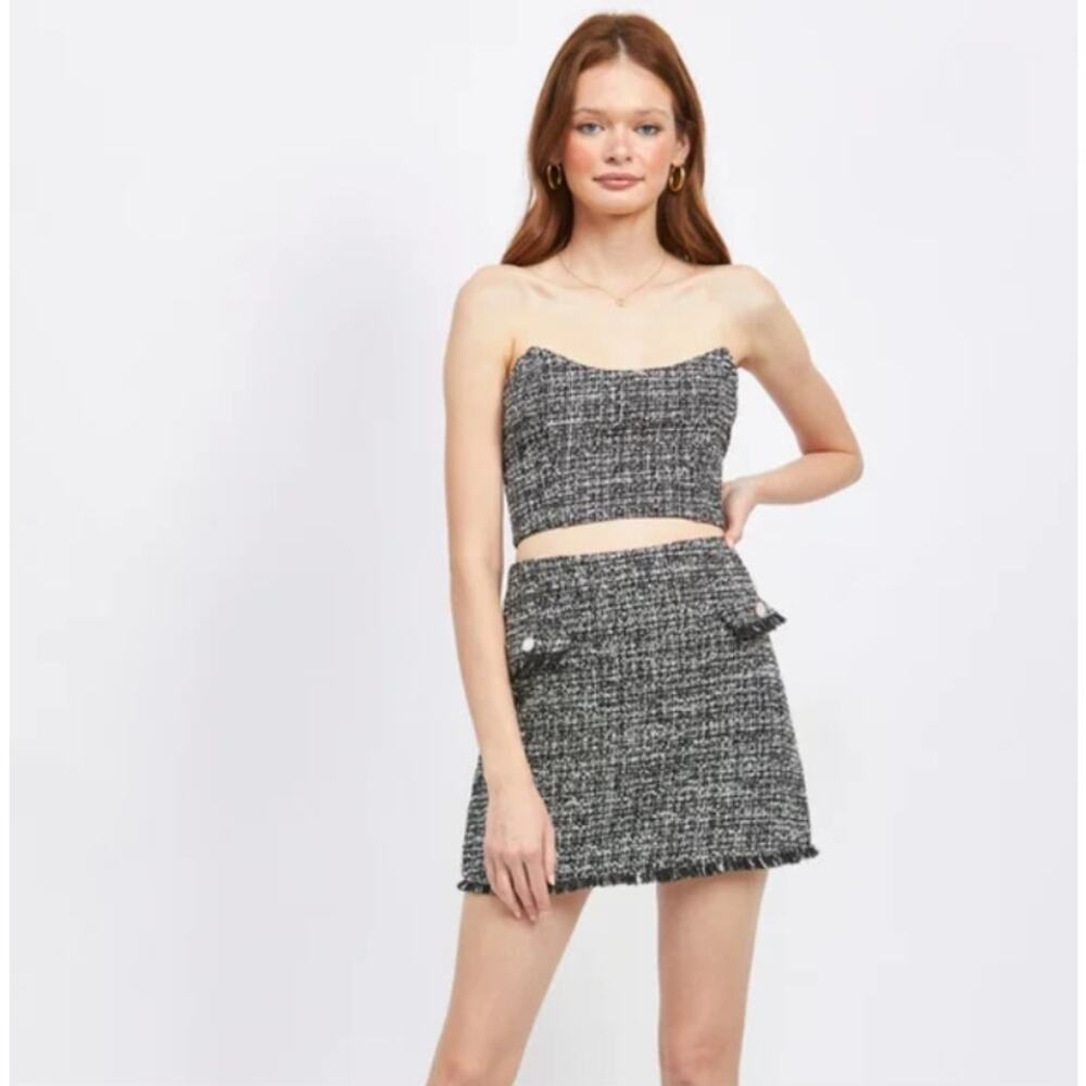 En Saison Top Women Size 3X Nelly Bandeau Bustier Black Tweed Crop Mini Tube NEW